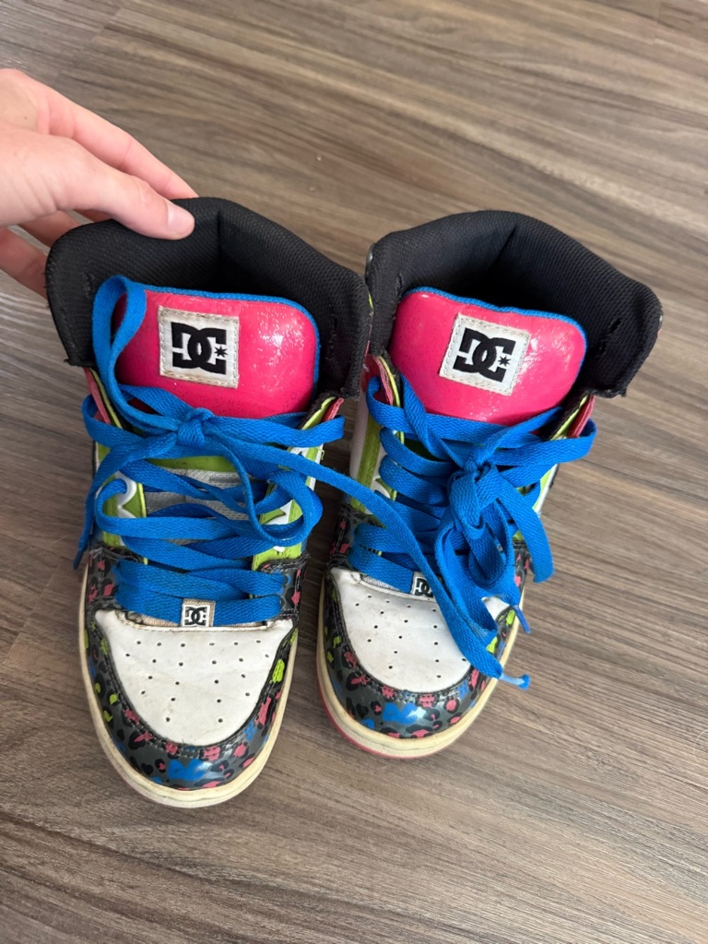 DC Kids High-Top Skate Sneakers in Blue, Pink, Green - Picture 2 of 6